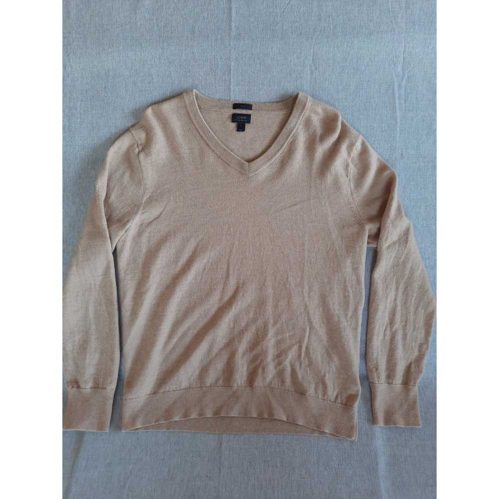J. Crew Men Large Slim Pullover V-Neck Stretch Sweater Italian Merino Wool Brown